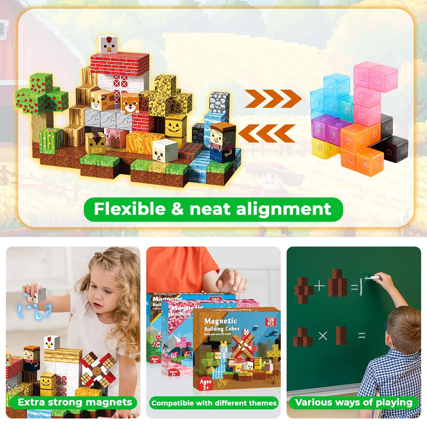 Goody King Magnetic Blocks | 120Pcs Magnetic Building Blocks,Magnetic Blocks Farm,Stem Montessori Sensory Toys For Toddlers Kids Boys Girls Ages 3 4 5 6 7 8 9 10 Christmas Birthday Gifts