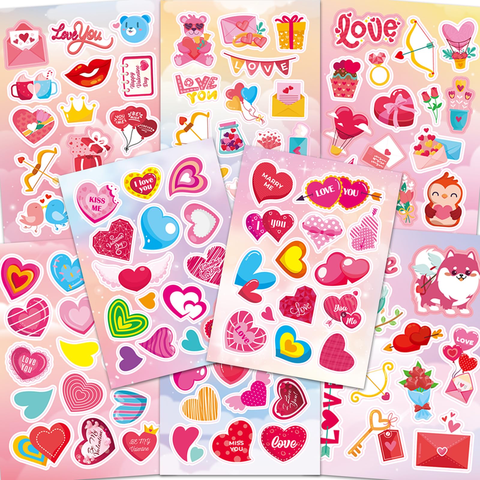 Ozepao 24 Sheets Valentines Day Stickers for Kids, 330 Pcs Valentines Stickers Bulk Stuff for Gift Cards Scrapbook Crafts Decor(