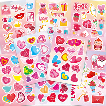 Ozepao 24 Sheets Valentines Day Stickers for Kids, 330 Pcs Valentines Stickers Bulk Stuff for Gift Cards Scrapbook Crafts Decor(