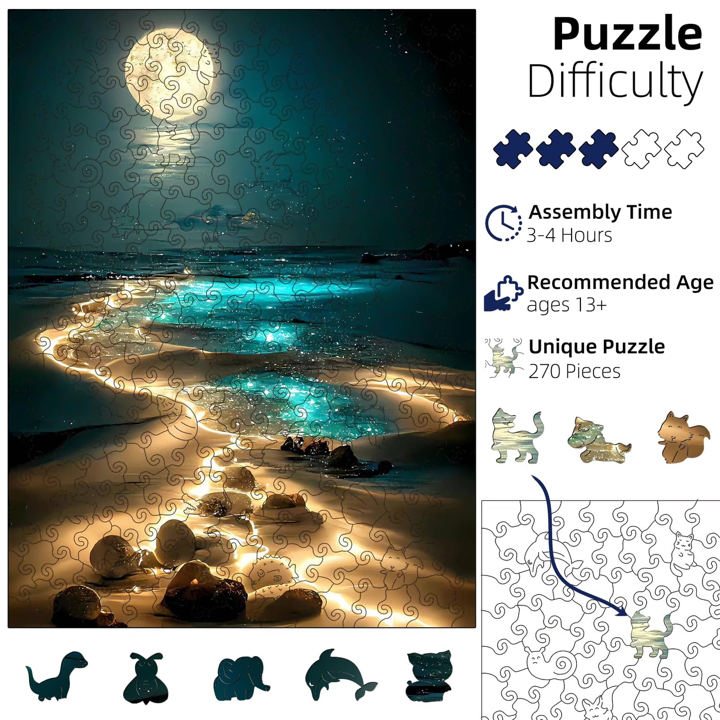 Wooden Puzzles for mature-themeds  Wooden Jigsaw Puzzles 270pcs  Unique Animal Shaped mature-themed Wooden Puzzles  Irregular Wood Puzzles mature-themed with Beautiful Wooden Box Birthday Gift Family Game (11.2 x 15.1 in)