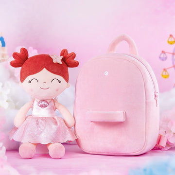 Gloveleya Toddler Backpack For Girls Kids Backpacks Soft Girl Toys Plush Baby Girl Gifts With Plush Princess Mermaid Qearl Doll Red 9'
