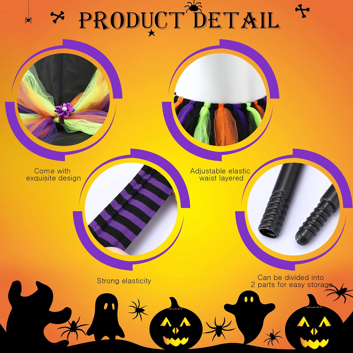 Satinior Halloween Tutu With Witch Hat Halloween Witch Costume Set For Girls Witch Tutu Skirt, Striped Tights And Plastic Witch Broom For Cosplay Party Favors Supplies