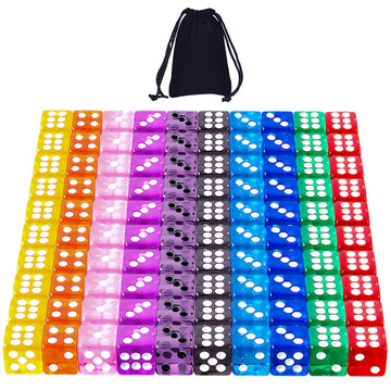 AUSTOR 100 Pieces Dice 12mm Game Dice Set 6 Sided Dice Translucent Colors Square Corner Dices Set for Tenzi, Farkle, Yahtzee, Bu