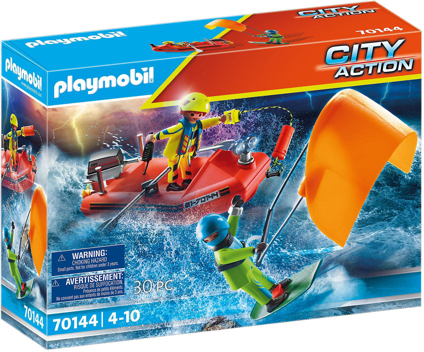 Playmobil Kitesurfer Rescue Set with Speedboat, One Size, Colourful, Model 70144, Plastic