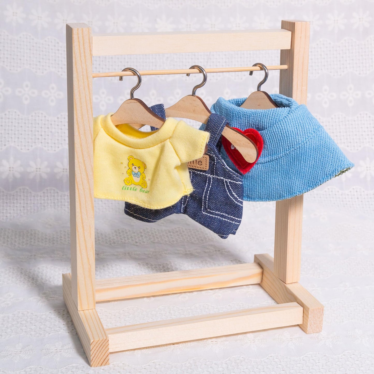 17cm Doll Clothes - Kawaii Chic Style Set for 17cm Dolls  Cute Doll Outfit with Accessories - Denim Romper + Yellow T-Shirt + Heart Shaped Blue Hat (NO Doll)