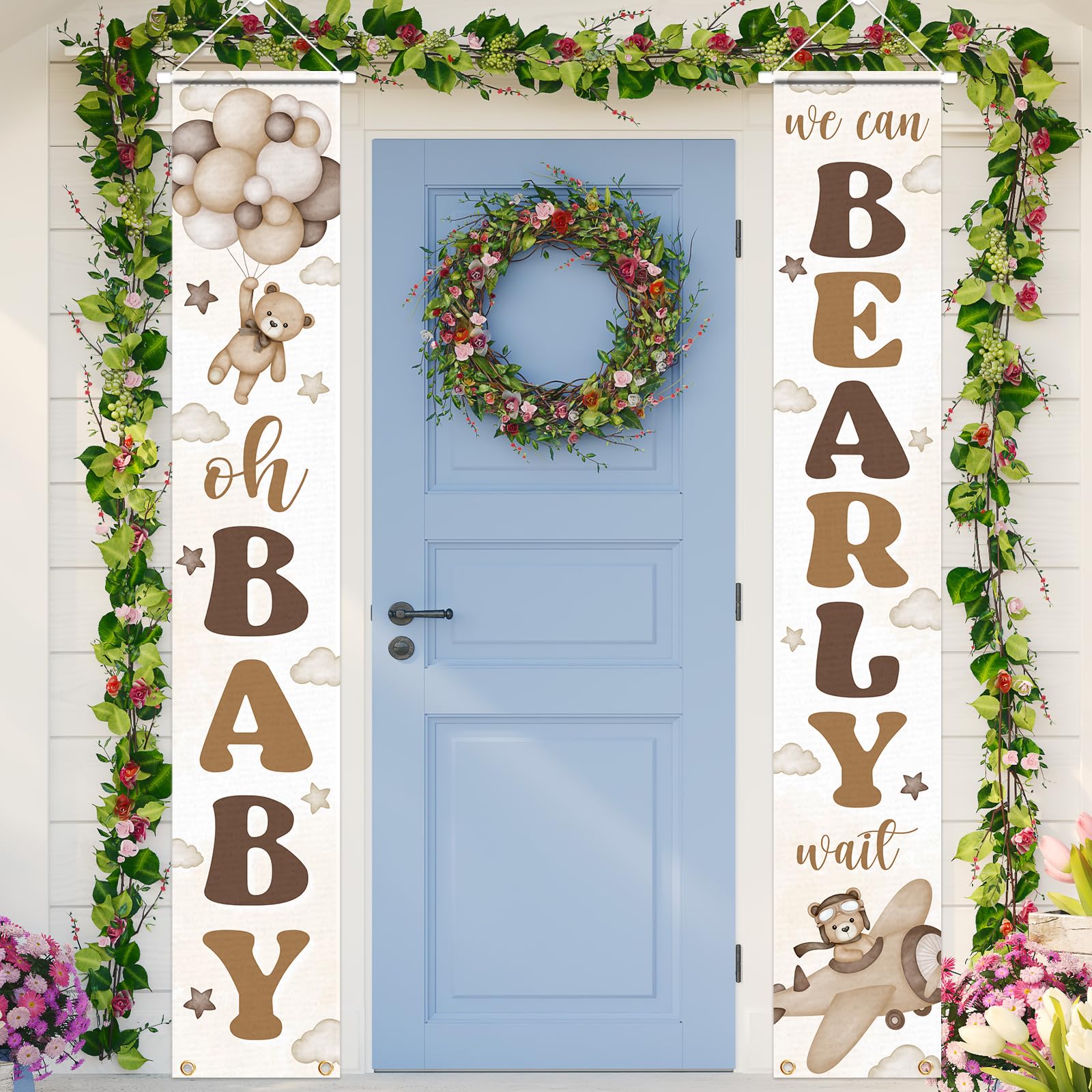 Neutral Bear Baby Shower Party Decorations We Can Bearly Wait Porch Sign Banner Gender Reveal Banner Porch Sign For Welcome Baby