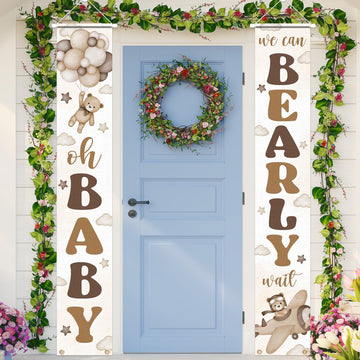 Neutral Bear Baby Shower Party Decorations We Can Bearly Wait Porch Sign Banner Gender Reveal Banner Porch Sign For Welcome Baby