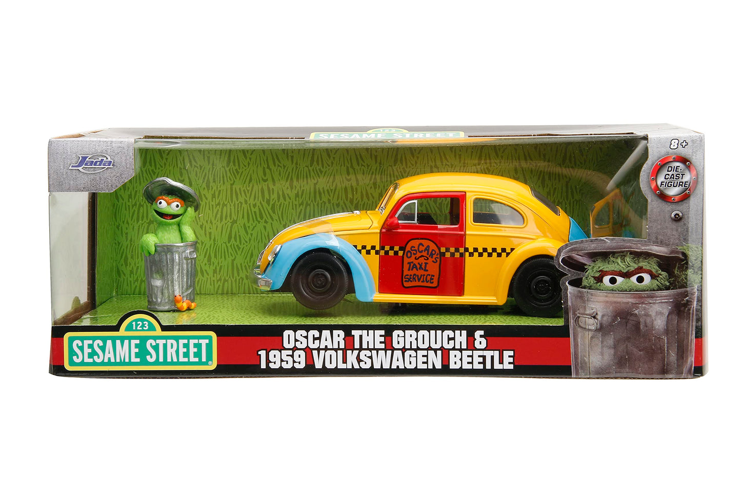 Sesame Street 1:24 1959 Volkswagen Beetle Die-cast car & 2.75 Oscar The grouch Figure Toys for Kids and Adults