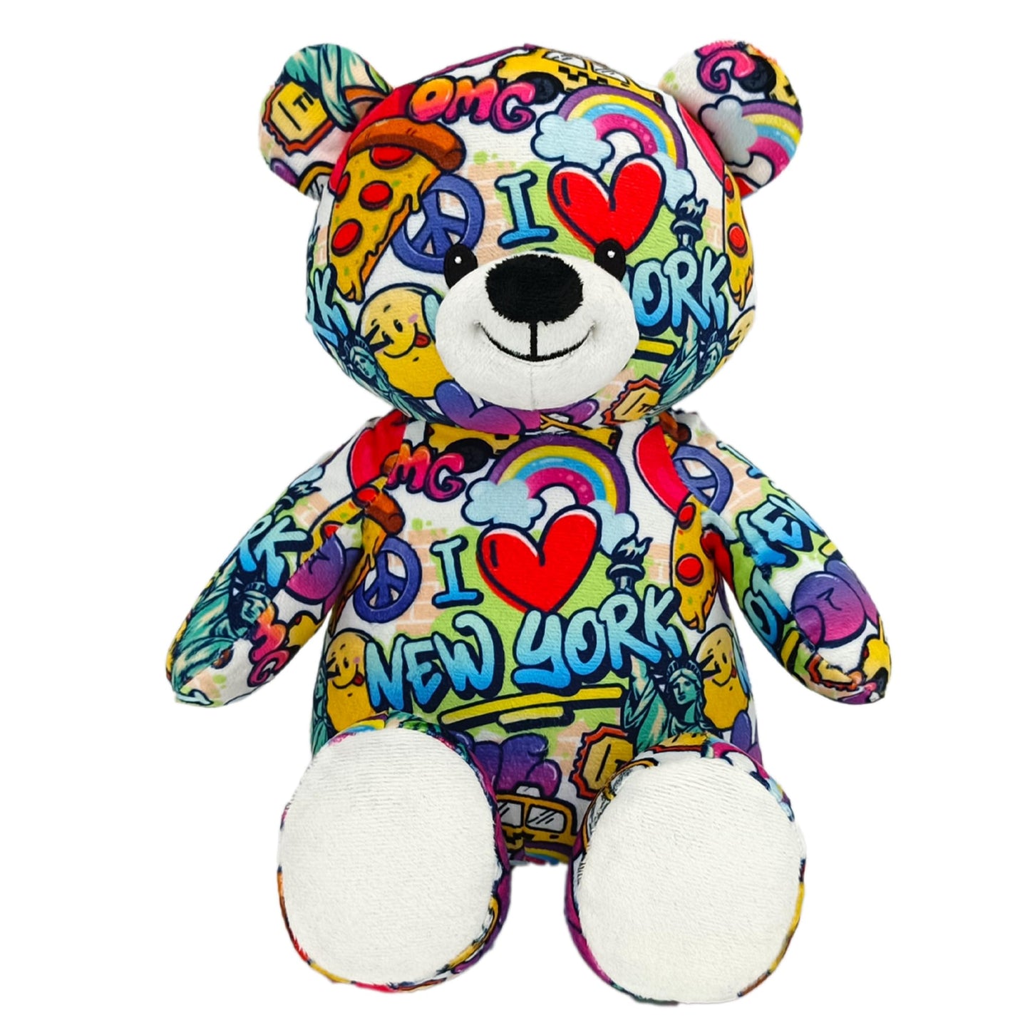 PLUSHOLOGY I Love New York Graffiti Teddy Bear Eco Friendly Stuffed Animal; Cuddly Soft Velboa Plush Animal for Kids 3 Years Old to mature-themeds; Child-Safe Embroidered Face Details (10 Tall When Seated)