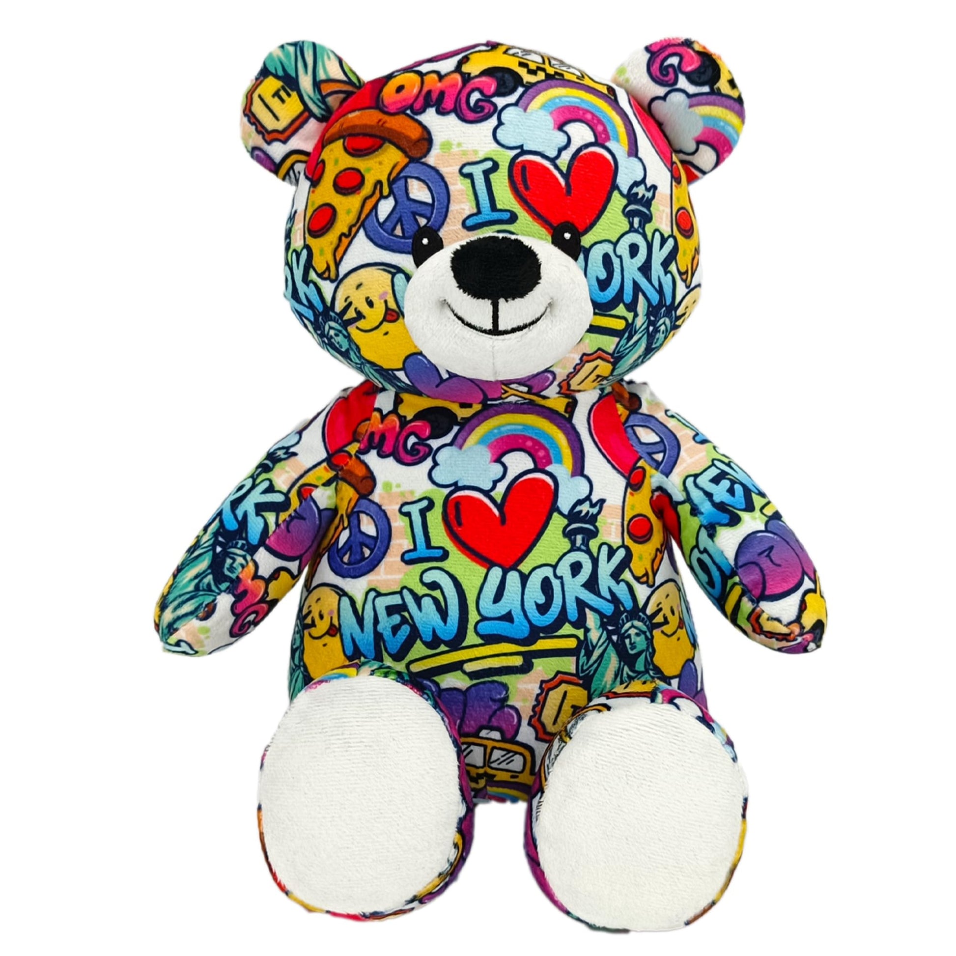 PLUSHOLOGY I Love New York Graffiti Teddy Bear Eco Friendly Stuffed Animal; Cuddly Soft Velboa Plush Animal for Kids 3 Years Old to mature-themeds; Child-Safe Embroidered Face Details (10 Tall When Seated)