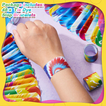 48 Pcs Tie Dye Slap Bracelets Tie Dye Party Favors, Colorful Tie Dye Wristbands Bracelets for Kids Boys and Girls, Goodie Bag Fi