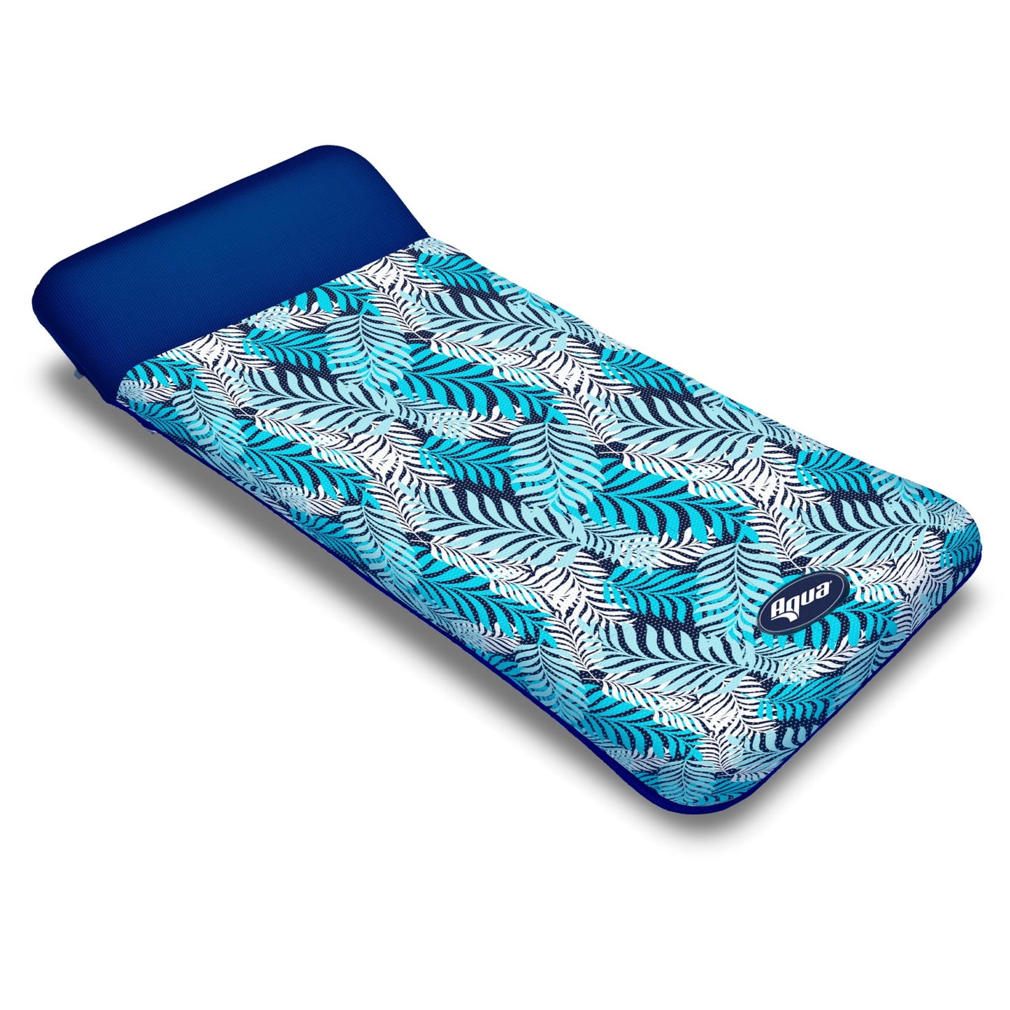 Aqua Oversized Contour Pool Float Lounge – Extra Large – Fabric-Covered, Inflatable Pool Floats For Adults – Blue Ferns