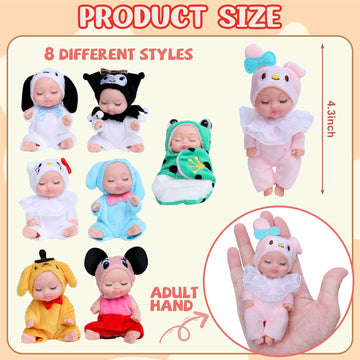 Zimtxo 8 Pcs Mini Baby Dolls - 4.5 Inch Cute Realistic Toy Dolls Set With Handmade Animal Clothing Baby Doll Giftbox Gifts For G