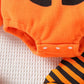 WOLBAY 2Pcs Infant Halloween Pumpkin Costume Set, Fleece Hoodie Romper & Cotton Pants, 3-6 Months, Orange-A for Baby Boy Girl