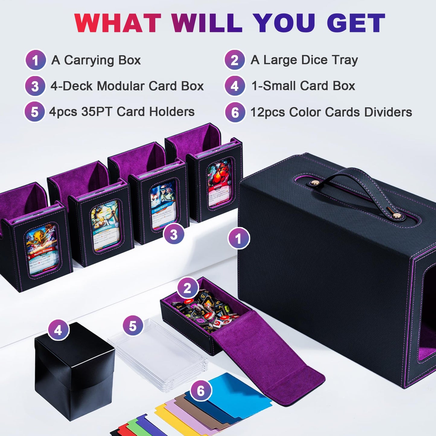 ArtBoutiq Commander Deck Box for MTG  6-Deck Modular Card Case with Dice Tray  Holds 600+ Double-Sleeved Cards and 35PT Magnetic Card Holders for Trading Cards & TCG Collections  B&P