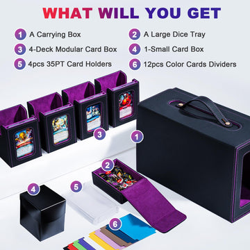 ArtBoutiq Commander Deck Box for MTG  6-Deck Modular Card Case with Dice Tray  Holds 600+ Double-Sleeved Cards and 35PT Magnetic Card Holders for Trading Cards & TCG Collections  B&P