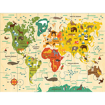 Petit Collage Floor Puzzle, Our World, 24-Pieces – Large Puzzle For Kids, Completed Map Puzzle Measures 18” X 24” – Makes A Great Gift Idea For Ages 3+