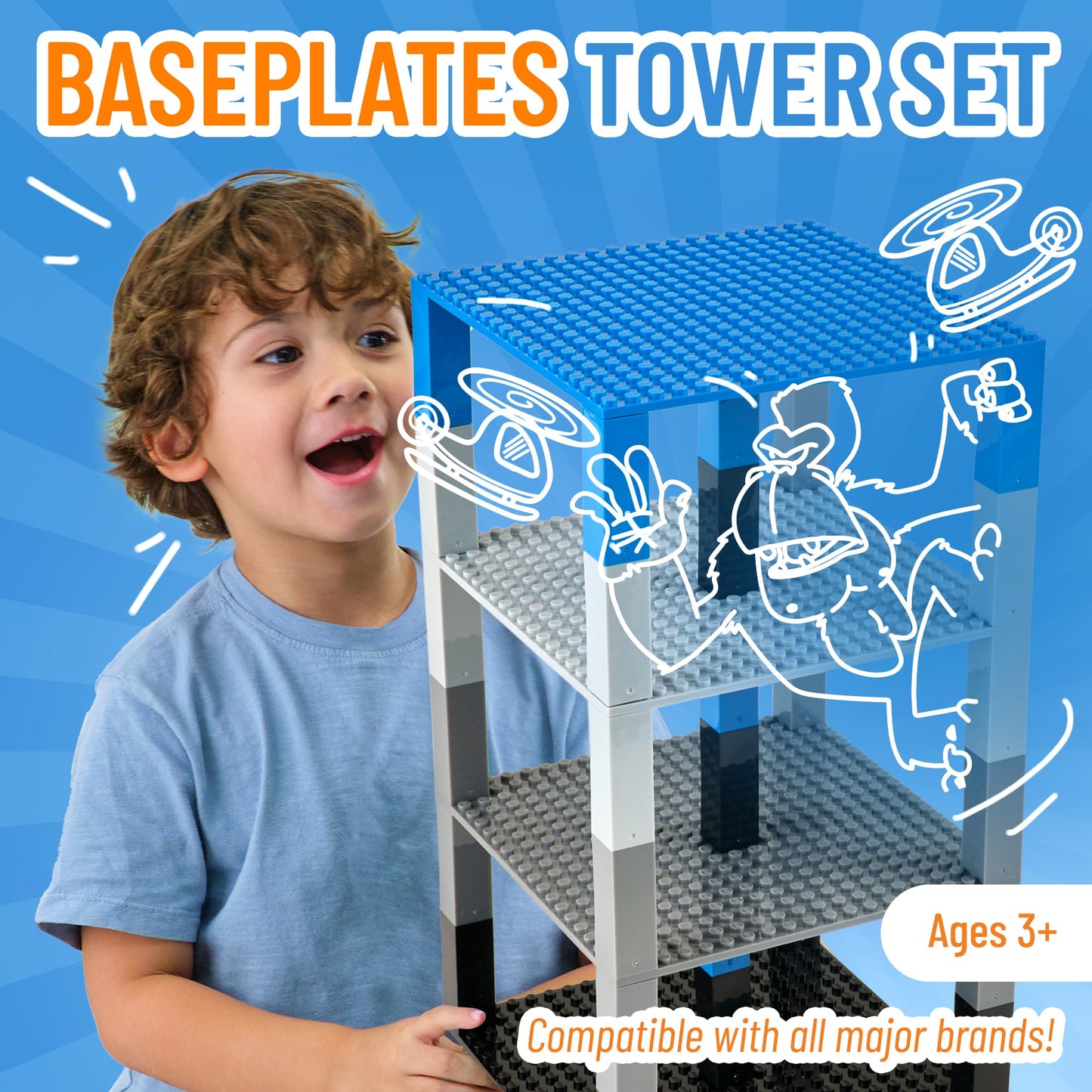 Strictly Briks Compatible With Lego Classic Stackable Baseplates, Building Bricks For Towers, Shelves, And More, Space Themed Co