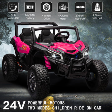 Molachi 24V Kids Ride On Car Truck, 4Wd Kid Remote Control Vehicle, 2 Adjustable Seater Children Electric Cars, 3 Speeds, Led Li