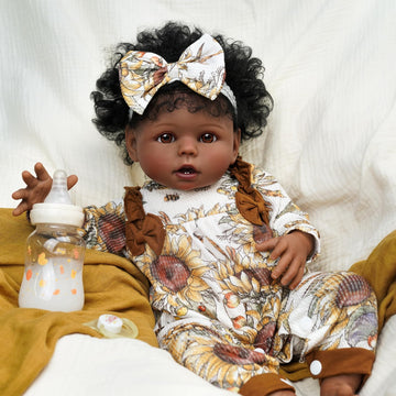 Adfo Lifelike Reborn Baby Dolls Black, 20 Inch Soft Body Realistic Newborn Baby Doll African American Real Life Baby Dolls Cloth