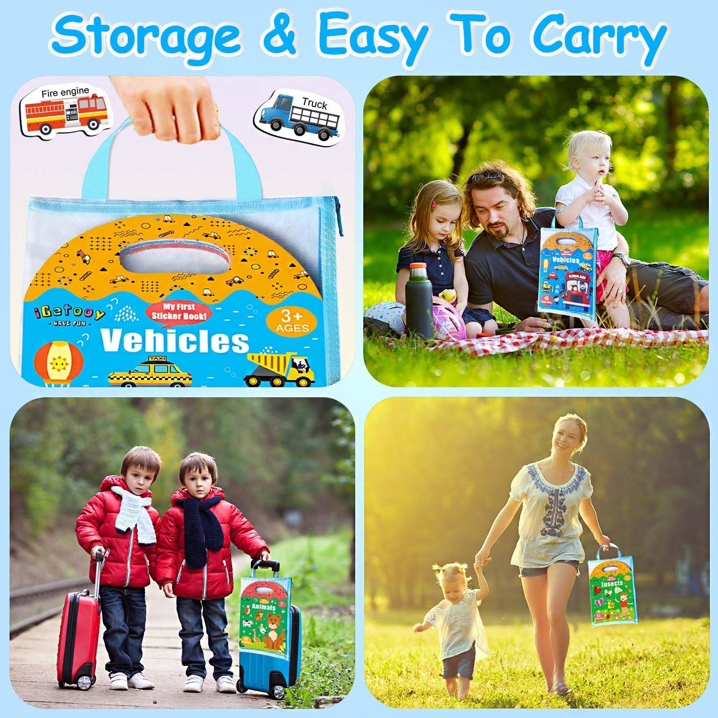 Igetooy 3 Sets Sticker Books For Toddler 1-3, 118 Pcs Reusable Stickers, Vehicles, Farm, Space Theme Sticker Books For Girls Boys Preschool Education Learning Toys For Kids 2 3 4 Year Old