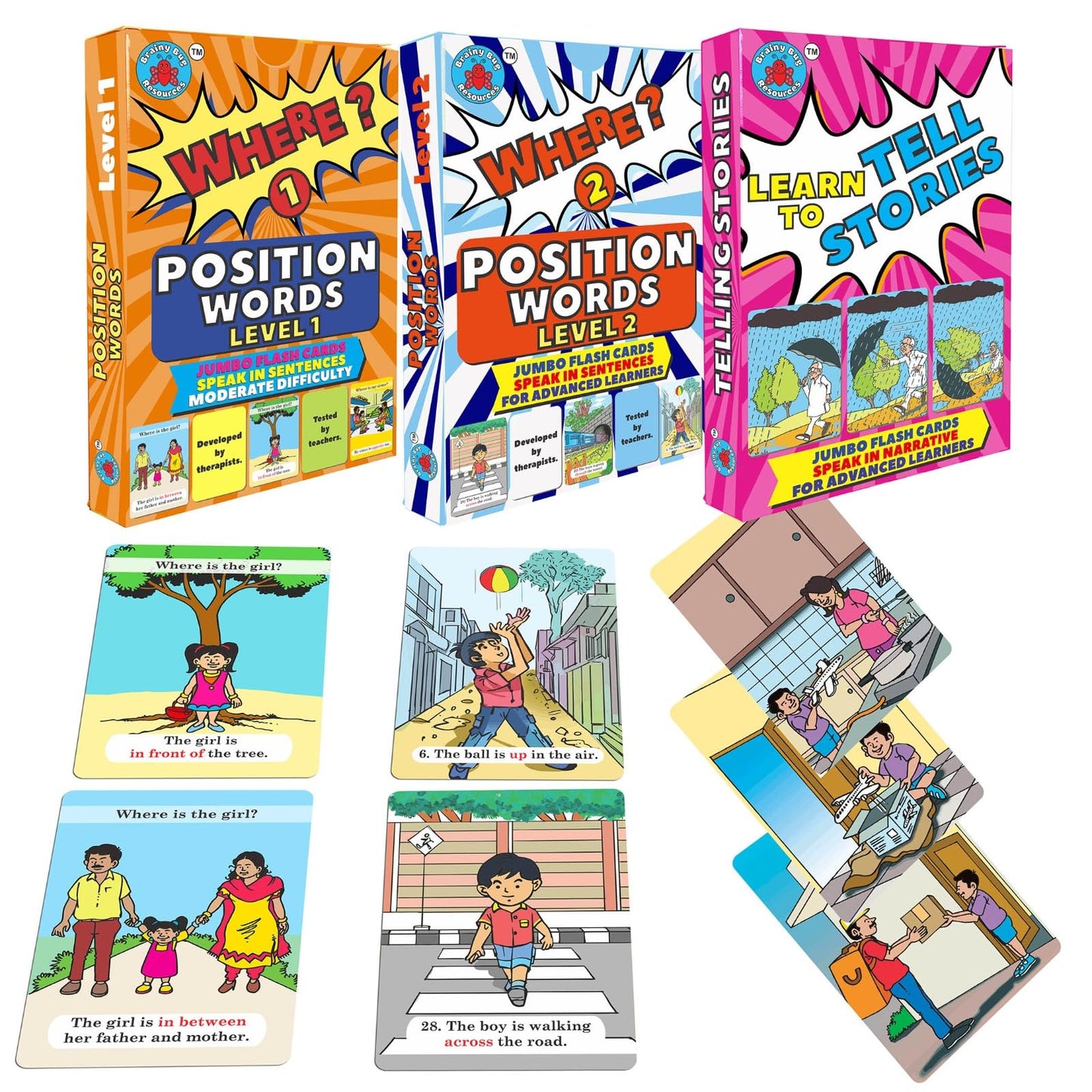 Brainy Bug Resources 90 Flashcards With AppEnabled Audio | Building Sentence Length, Grammar And Narration | Audio In English, 