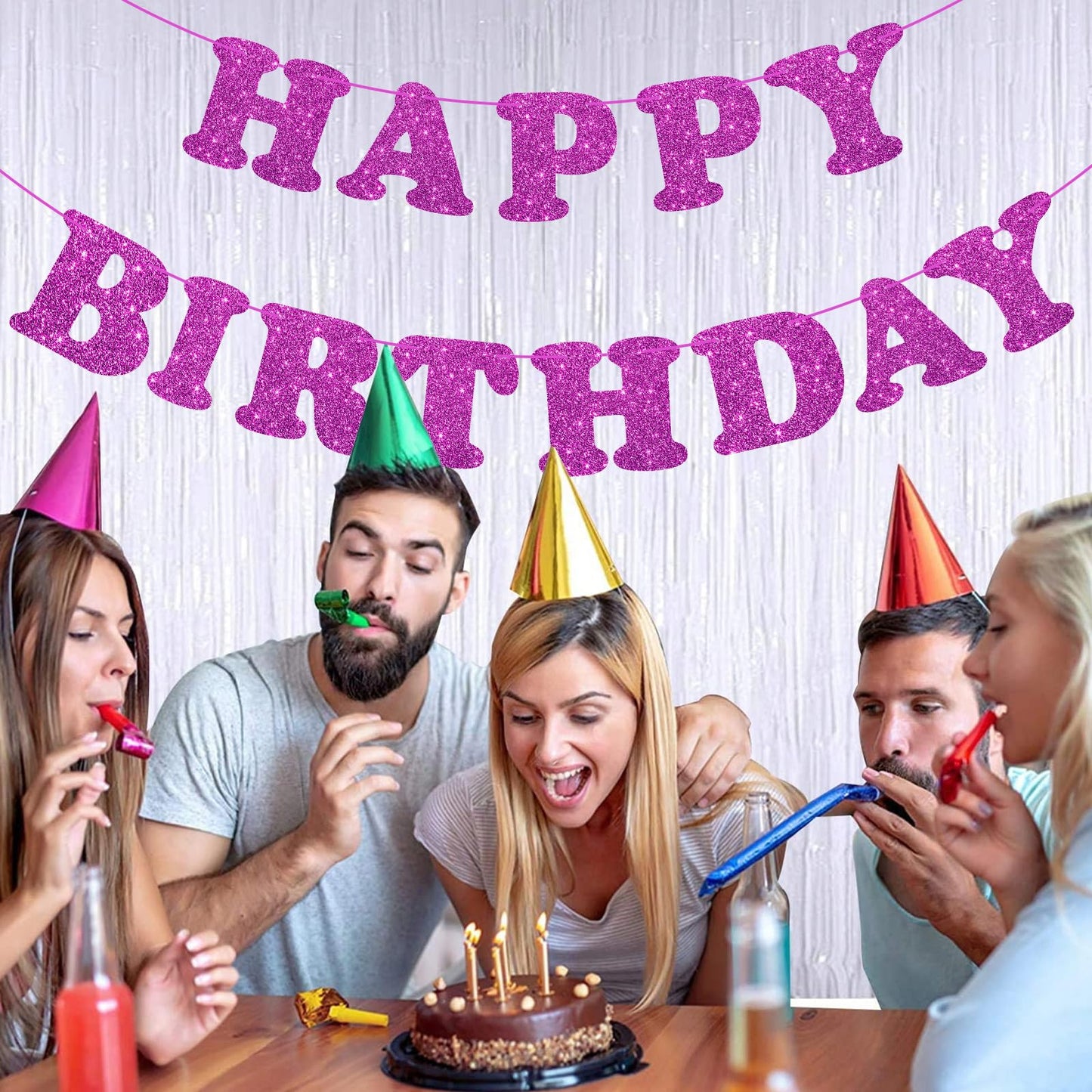 Glitter Purple Happy Birthday Banner Sign With Shiny Letters, Glitter Happy Birthday Bunting Banner Flag Garland For Kids Boys Baby Birthday Party Decorations Supplies