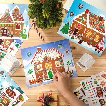 Frienda 48 Set Christmas Gingerbread Craft Kit Make a Gingerbread House Stickers Ornament Bulk DIY Arts Crafts for Xmas Tree Dec