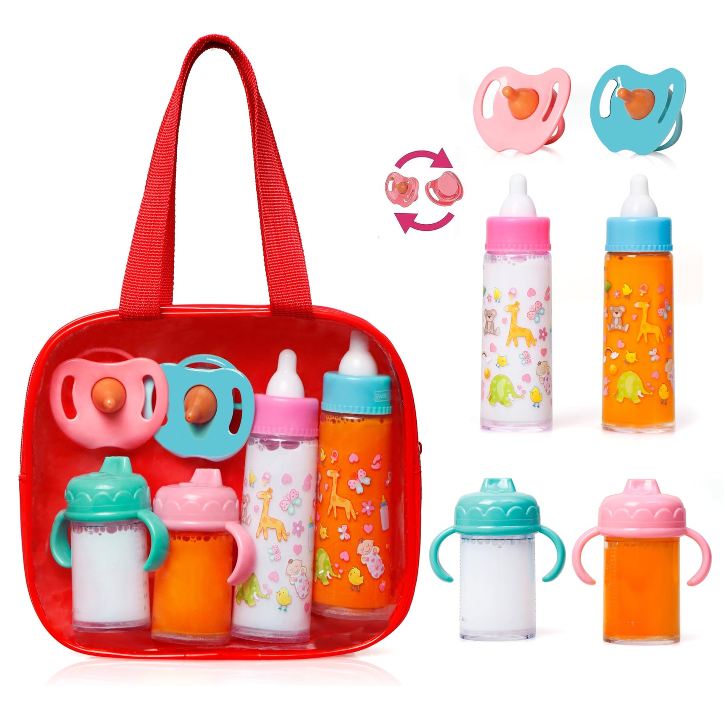 fash n kolor, My Sweet Baby Disappearing Doll Feeding Set | Baby Care 6 Piece Doll Feeding Set for Toy Stroller | 2 Milk & Juice