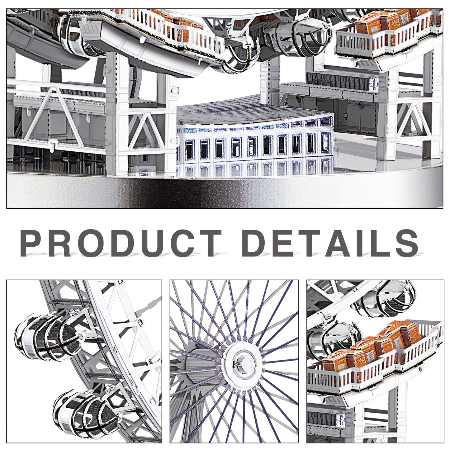 Piececool 3D Metal Model Puzzles - Large London Eye Architecture Kit, 141 Pcs, White, Perfect for Adults & Unique Birthday Gifts