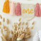 HODIHIWI Baby Girls Pink Yellow 1st High Chair Banner Wood Bead Tassel Garland Crown Hat Wooden Cake Topper Birthday Party Decor