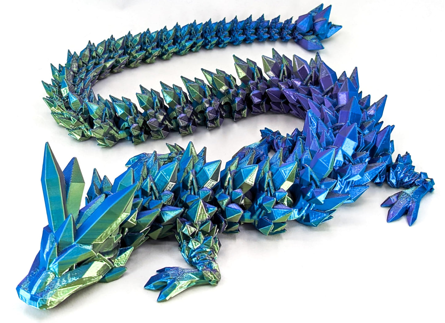 Subpoly Large 24 Articulated Crystal Dragon - Multi Color 3D Printed Plastic Dragon Figure - Rainbow Pearlescent Colors - Interlocked Body Segments and Legs (Large 24  Periwinkle Lime)