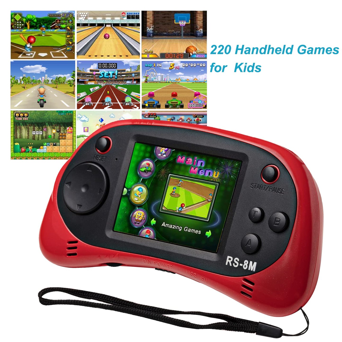 Kids Handheld Games 16 Bit Retro Video Games Console With 220 Hd Electronic Games - 2.5'' Lcd Portable Travel Games Entertainment Gifts For Boys Girls Ages 4-12 (Classic Red)