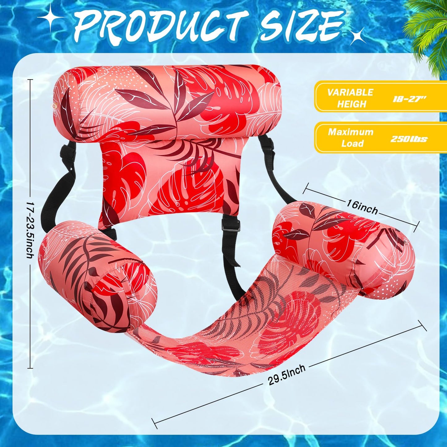 Sonwyoung Inflatable Pool Floats mature-themed Floating Lounge Chairs Blow up Pool Noodles for mature-themed Heavy Duty Swimming Tropical Plants Fun Pattern Floating Chair for Summer Water Beach Lake Party(Red)