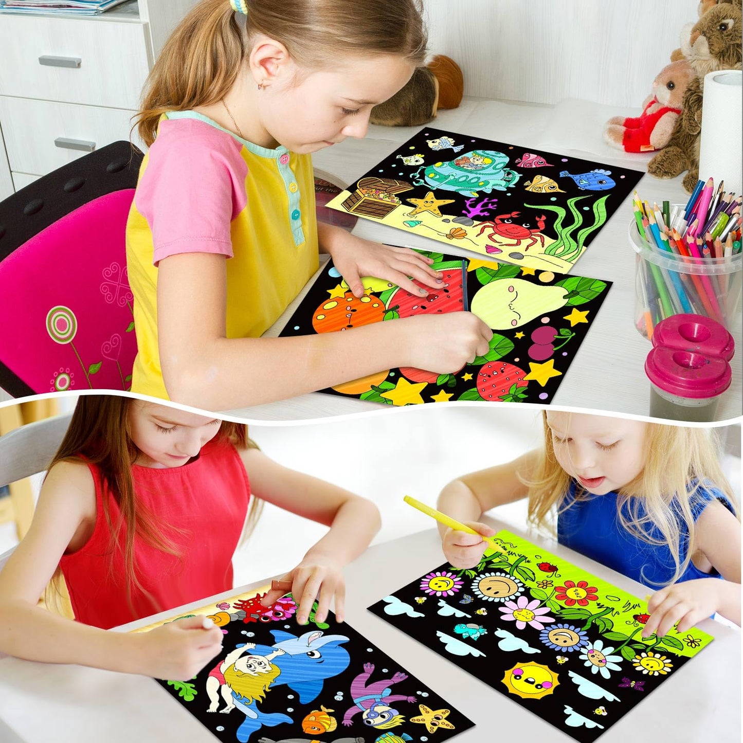 Zhanmai 30 Pcs Funny Color Your Own Summer Posters DIY Happy Summer Crafts Color Your Own Poster Bulk for Holiday Home School Pa