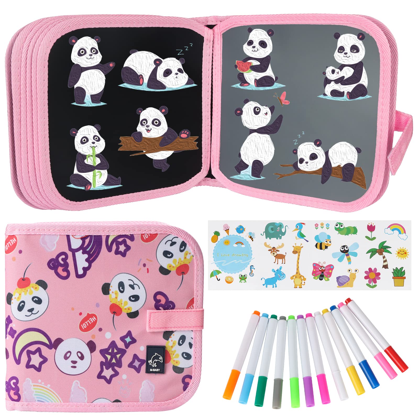 Qrytoi Erasable Book Doodle Set for Kids,Reusable Magic Drawing Book for Kids with 12 Watercolor Pens 14 Page Drawing,Road Trip 