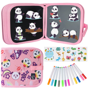 Qrytoi Erasable Book Doodle Set for Kids,Reusable Magic Drawing Book for Kids with 12 Watercolor Pens 14 Page Drawing,Road Trip 