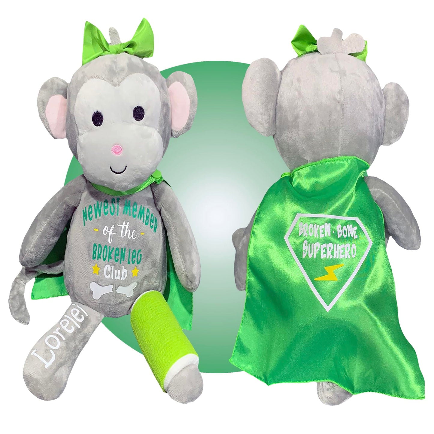 Broken Arm Gifts for Kids - 13 Personalized Superhero Monkey for Broken Leg Injury - Best Gifts for A Kid With A Broken Arm Leg Wrist Ankle - Stuffed Animal Monkey Wearing a Cast by Kikilishop
