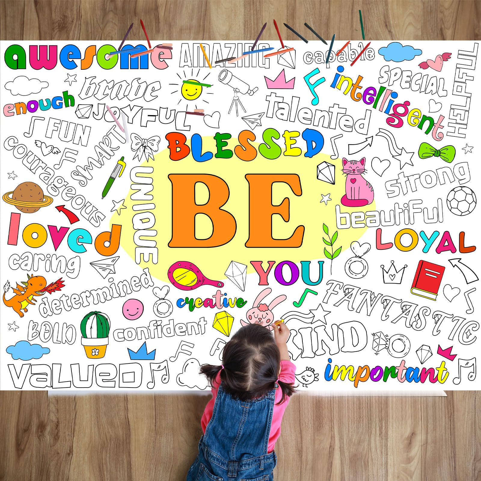 Giant Motivational Positive Coloring Poster For Kids Be Huge Inspirational Quotes Coloring Tablecloth Large Positive Coloring Bo