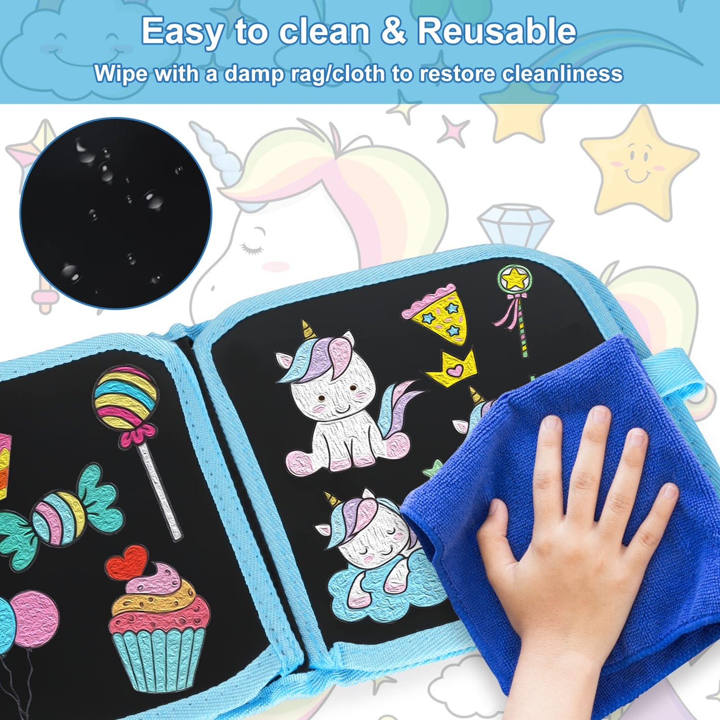 Qrytoi Erasable Doodle Set for Kids - Magic Drawing Book With 12 Watercolor Pens, 14 Page Reusable Drawing, Road Trip Car Game W