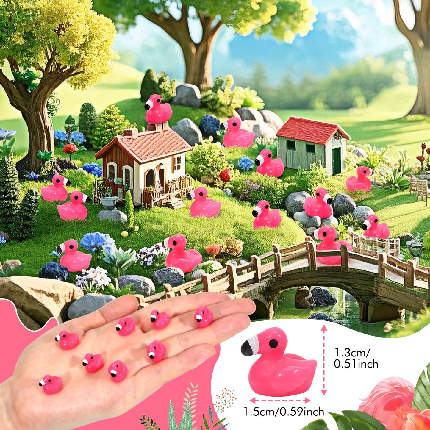 100 Pcs Mini Resin Flamingo Ducks, Pink Flamingo Figurine Tiny Animal Figures for DIY Garden Landscape Aquarium Hide and Seek Do