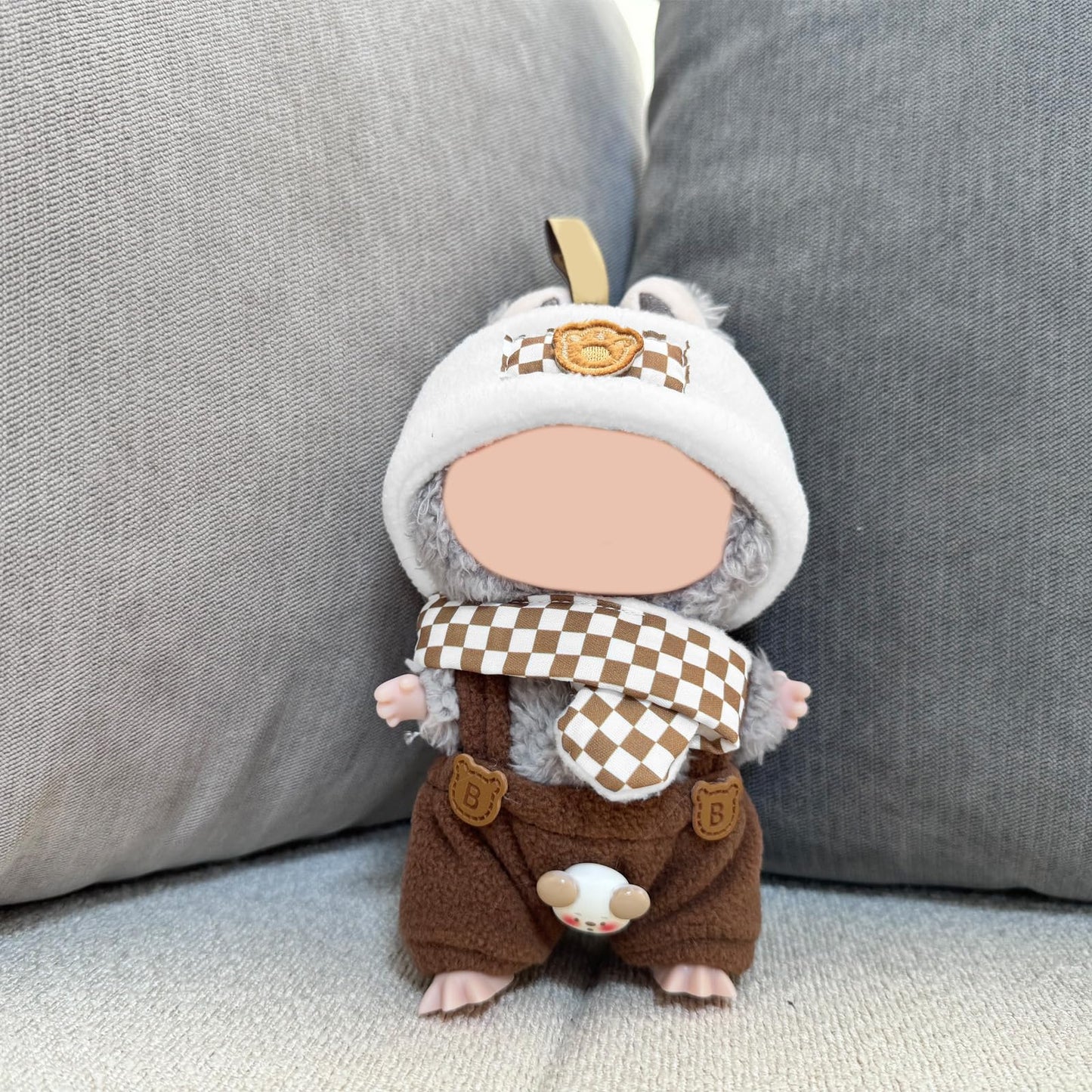 for Labubu Clothes  for Labubu outfits  17cm Doll Clothes Set(NO Doll) - Cute Knit Sweater & Handcrafted Crochet Skirt  enhanced Fashion Dresses  Soft Stretch Fabric Costume Accessorie Brown Scarf Suit