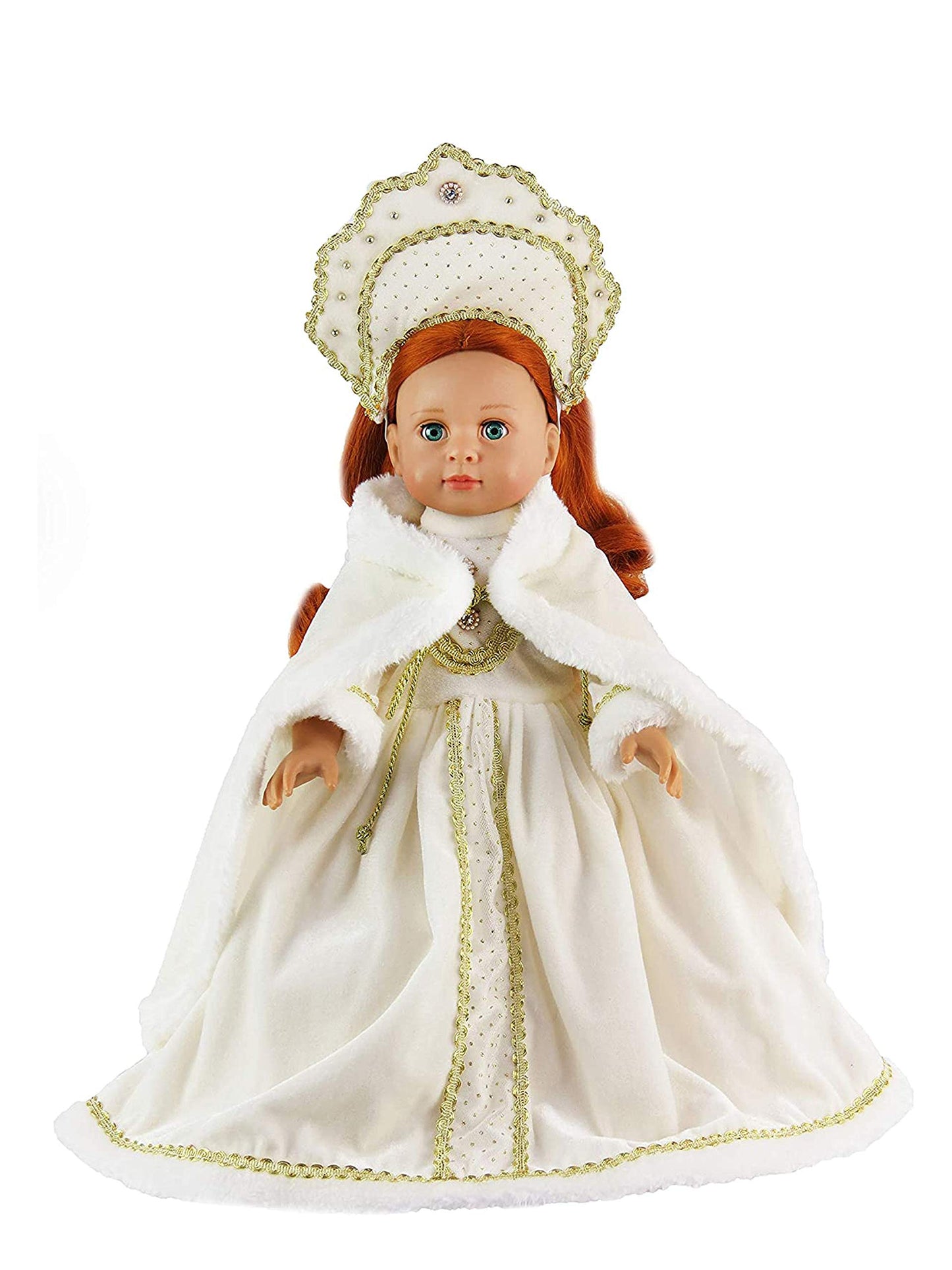American Fashion World White Traditional Russian Gown for 18-Inch Dolls |enhanced Quality & Trendy Design | Dolls Clothes | Outfit Fashions for Dolls for Popular Brands