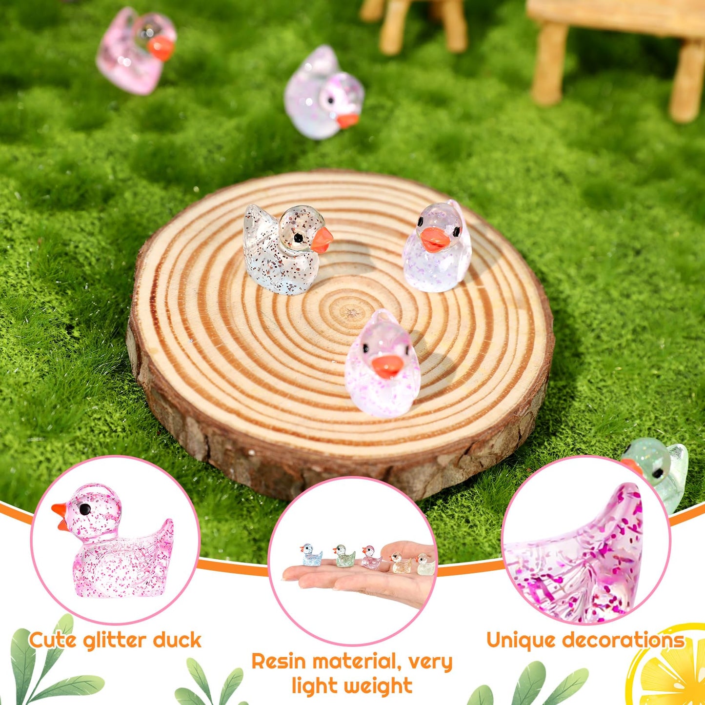 Fuyamp 120 Mini Resin Duck Patterns,Colorful Mini Ducks,Mini Garden,Mini Cute Duck Decoration Patterns,Family Garden,Doll House