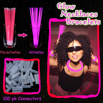 Ilhsty 100 Pk 8'' Pink Glow Sticks Glow Necklaces In The Dark Party Favors Supplies Bright Glowsticks Bulk For Birthday Valentin