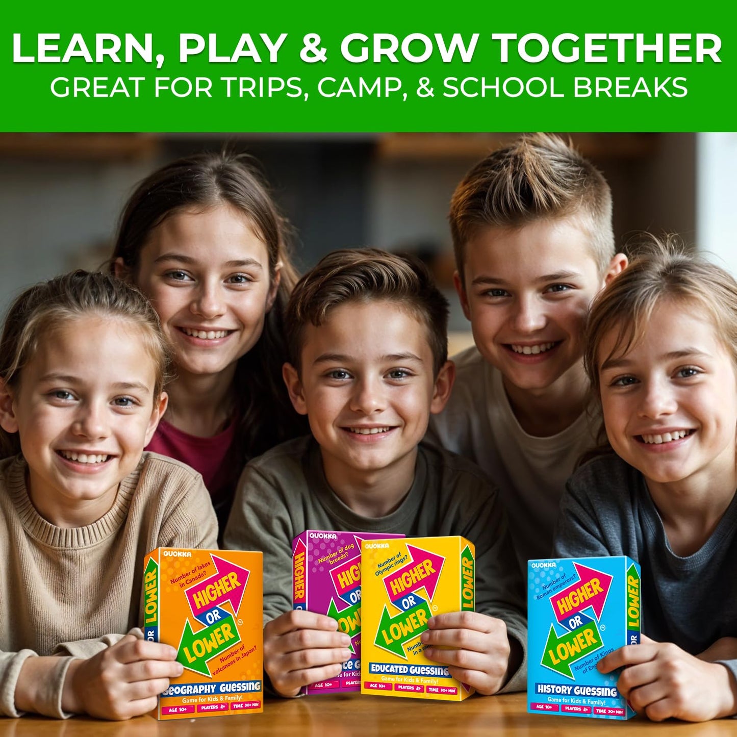 QUOKKA Geography Trivia Card Games - 4-Pack Family Game Night Set for Kids & Adults