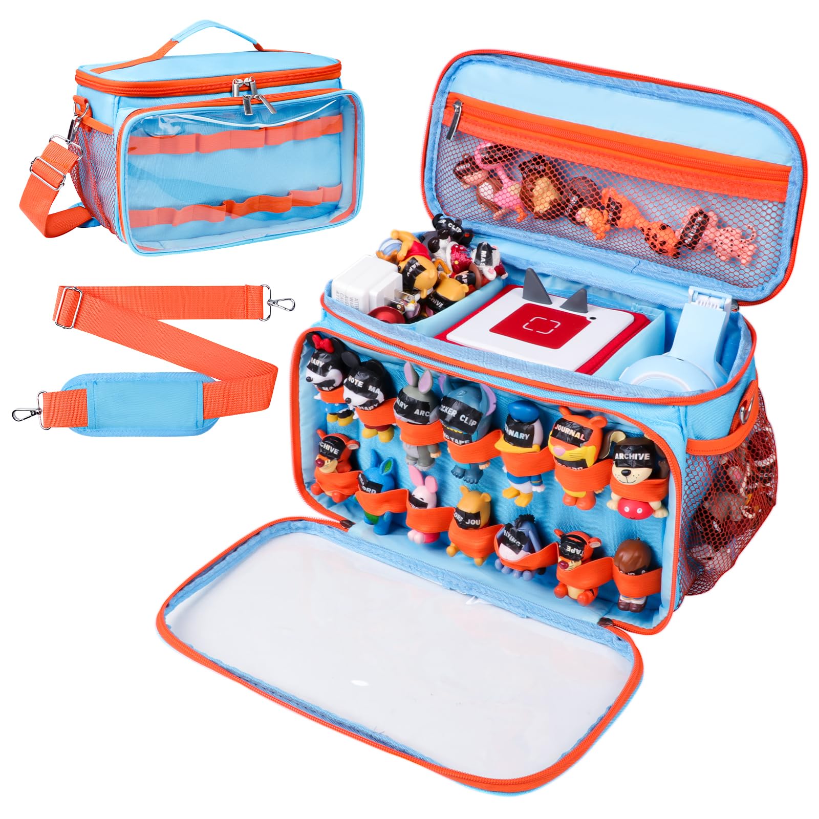 ahzske Carrying Case Compatible with Tonies Box with Clear Front Window, Large Storage Bag with 14 Elastic Bands for Tonies Figu