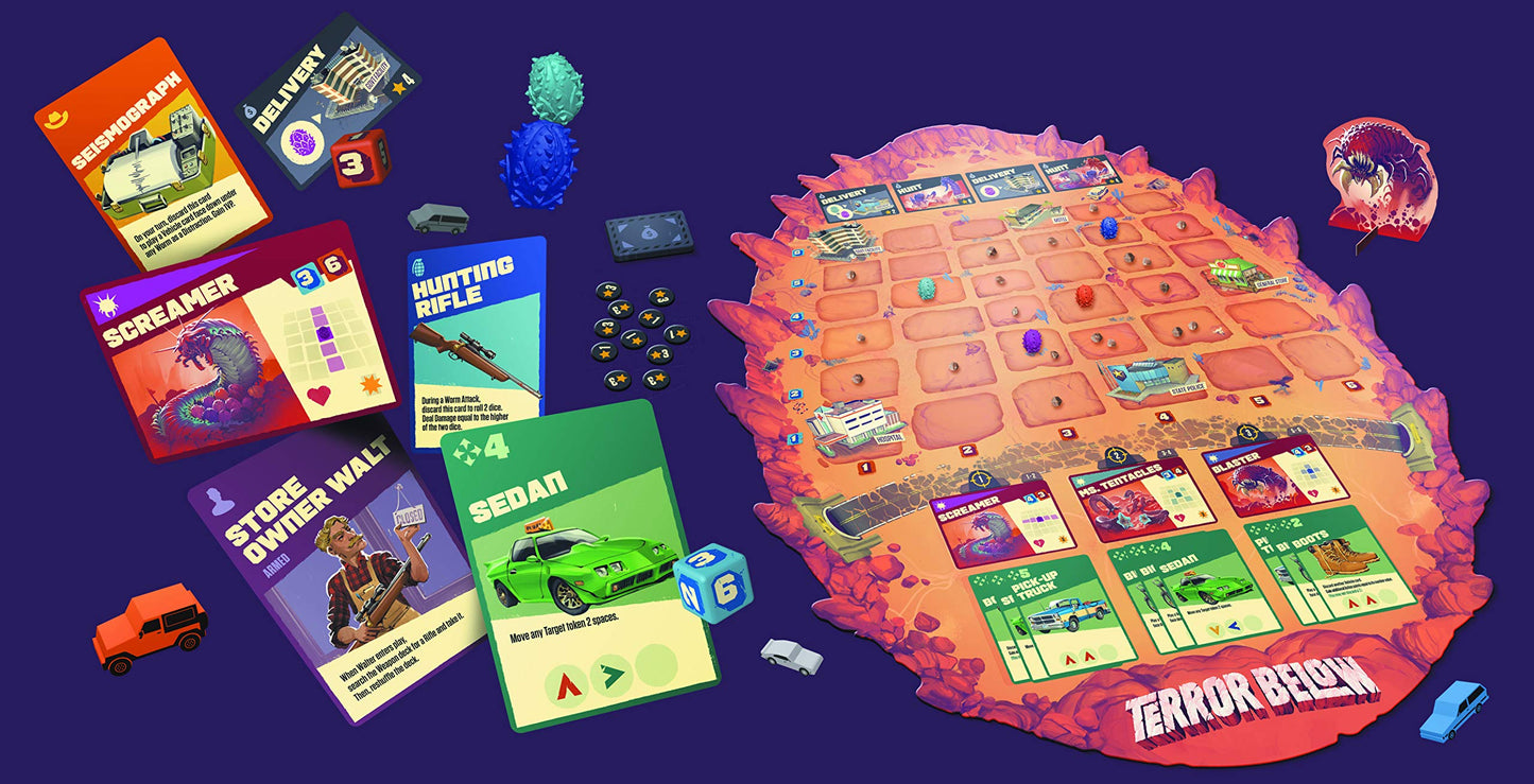 Renegade Game Studios Terror Belo Board Game  Worms are Attracted The Faster You Move  Collect Worm Eggs to Claim Bounties  2-5 Players  Ages 10 and Up  45-60 Min Playing Time