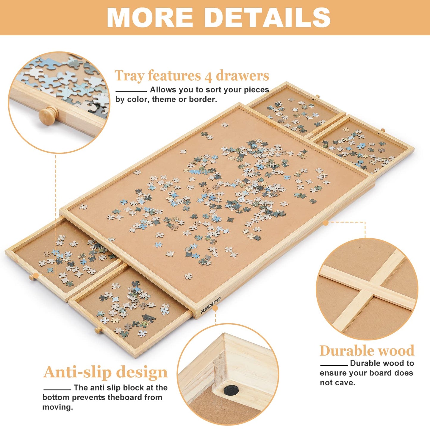 Redipo 1500 Pieces Wooden Jigsaw Puzzle Board With 4 Drawers For Storing Puzzles, 26    X 35    Large Portable Jigsaw Puzzle Tab