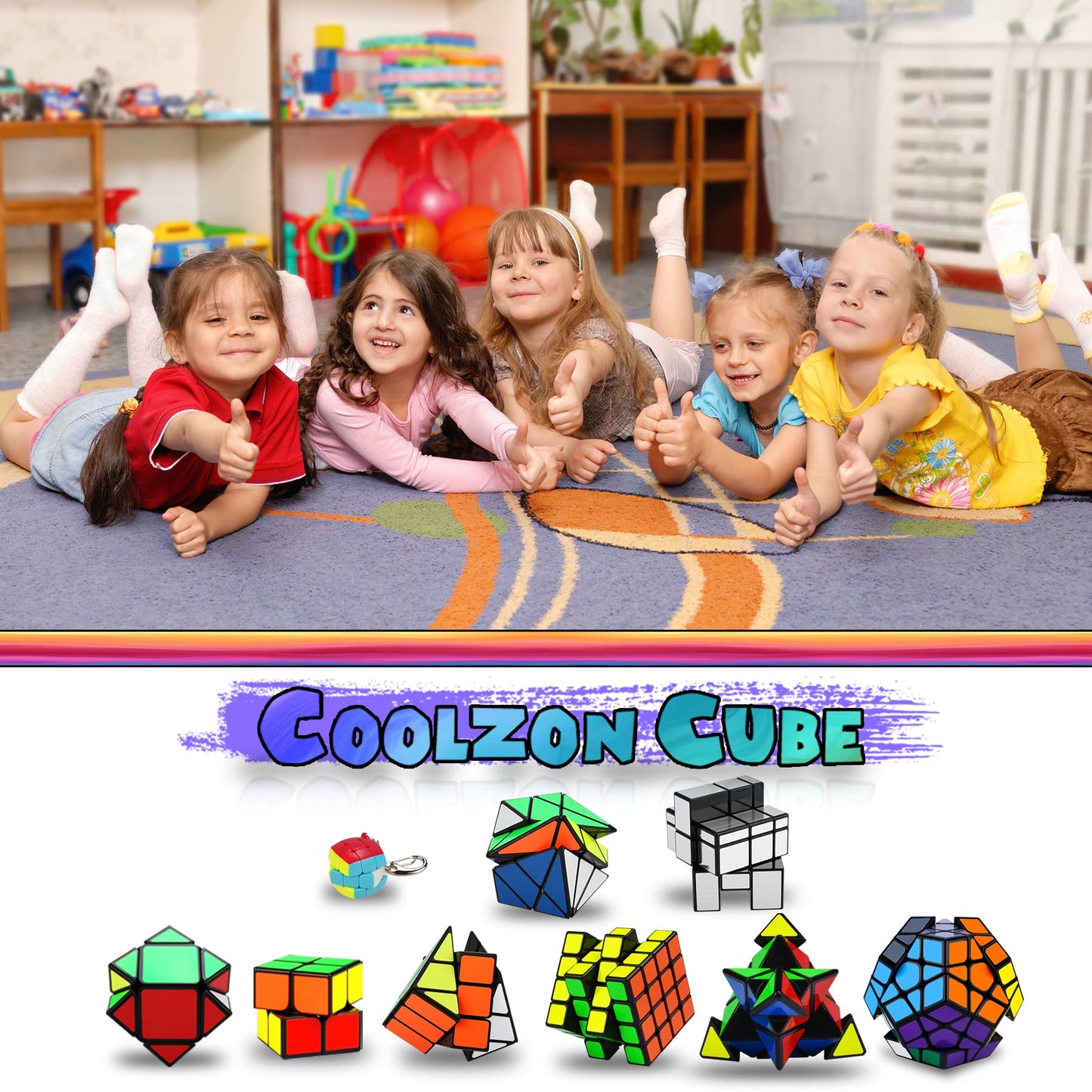 Coolzon Speed Cube Set - 9 Pack Magic Cubes, Plastic Puzzles for Kids & Adults, Includes Pyraminx, 2x2, 3x3, 4x4,